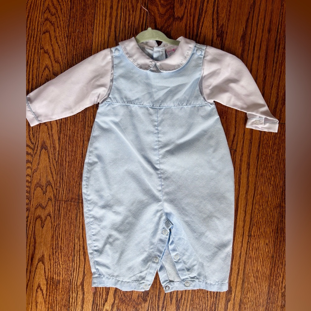 Petit Ami Blue and White Checkered shirt and Jon Jon Sz 9 months